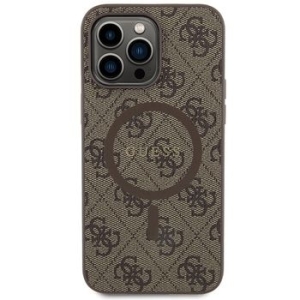 Markowy Hard Case Guess 4G Collection Leather Metal Logo MagSafe Apple iPhone 15 Pro Brązowy - 201861
