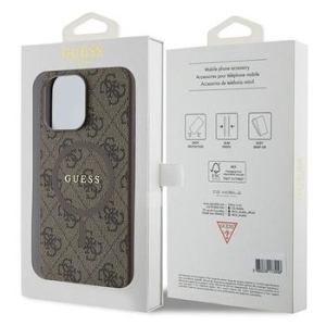 Markowy Hard Case Guess 4G Collection Leather Metal Logo MagSafe Apple iPhone 15 Pro Brązowy - 201863
