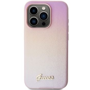 Markowy Hard Case Guess Saffiano Iridescent Script Apple iPhone 15 Pro Różowy - 201873