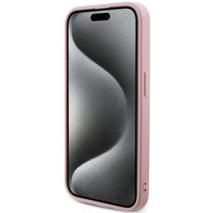 Markowy Hard Case Guess Saffiano Iridescent Script Apple iPhone 15 Pro Różowy - 201874