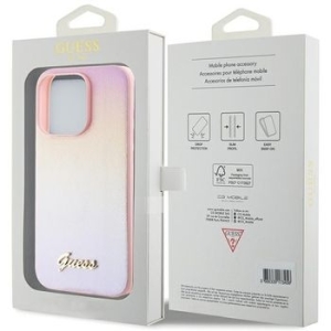 Markowy Hard Case Guess Saffiano Iridescent Script Apple iPhone 15 Pro Różowy - 201875
