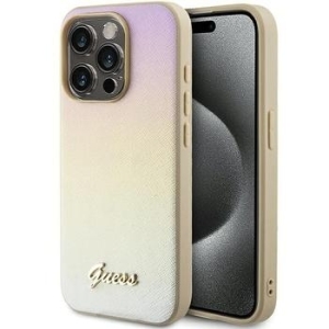 Markowy Hard Case Guess Saffiano Iridescent Script Apple iPhone 14 Pro Złoty - 201888