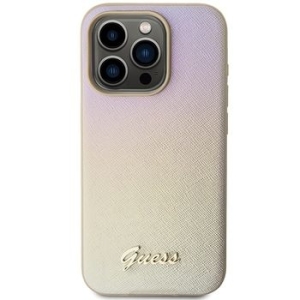 Markowy Hard Case Guess Saffiano Iridescent Script Apple iPhone 14 Pro Złoty - 201889