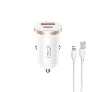 Ładowarka Samochodowa USB + Typ C XO CC56 PD 30W QC+PD + Kabel iPhone Lightning Biały - 166373