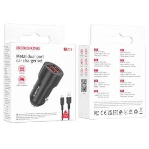 Ładowarka samochodowa 2xUSB Borofone BZ19 Wisdom 12W + Kabel iPhone Lightning Czarny - 166927