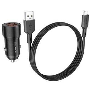Ładowarka samochodowa 2xUSB Borofone BZ19 Wisdom 12W + Kabel iPhone Lightning Czarny - 166929