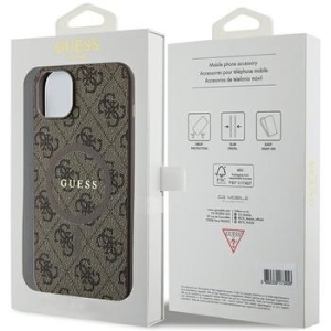 Markowy Hard Case Guess 4G Collection Leather Metal Logo MagSafe Apple iPhone 13 / 14 / 15 Brązowy - 201895