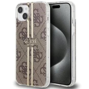 Markowy Hard Case Guess 4G Gold  Stripe Apple iPhone 15 Plus Brązowy - 201773