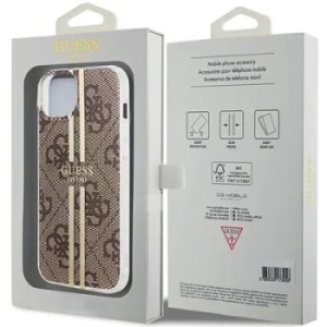Markowy Hard Case Guess 4G Gold  Stripe Apple iPhone 15 Plus Brązowy - 201776