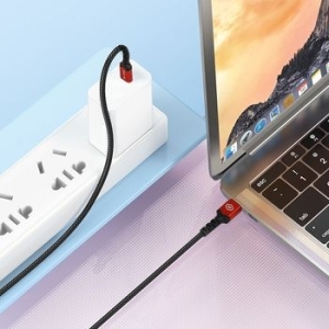 Kabel pleciony USB Typ C Blavec Raptor PD 66W 6A 1m Czarny/Czerwony - 168916