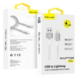 Kabel iPhone Lightning pleciony Blavec Raptor 2,4A 0,5m Biały/Srebrny - 168922