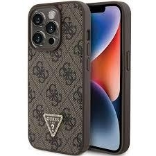 Markowy Hard Case Guess Leather 4G Triangle Strass Apple iPhone 15 Pro Max Brązowy - 201796