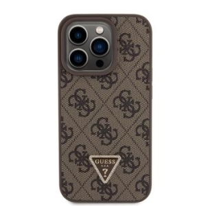 Markowy Hard Case Guess Leather 4G Triangle Strass Apple iPhone 15 Pro Max Brązowy - 201797