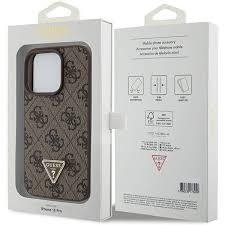Markowy Hard Case Guess Leather 4G Triangle Strass Apple iPhone 15 Pro Max Brązowy - 201799