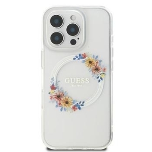 Markowy Hard Case Guess IML Flowers Wreath Magsafe Apple iPhone 16 Pro Przezroczysty - 201801