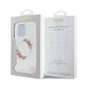 Markowy Hard Case Guess IML Flowers Wreath Magsafe Apple iPhone 16 Pro Przezroczysty - 201803