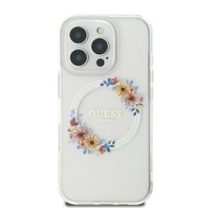 Markowy Hard Case Guess IML Flowers Wreath Magsafe Apple iPhone 16 Przezroczysty - 201804
