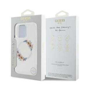 Markowy Hard Case Guess IML Flowers Wreath Magsafe Apple iPhone 16 Przezroczysty - 201806