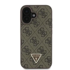 Markowy Hard Case Guess PU Leather 4G Triangle Strass Apple iPhone 16 Brązowy - 201734