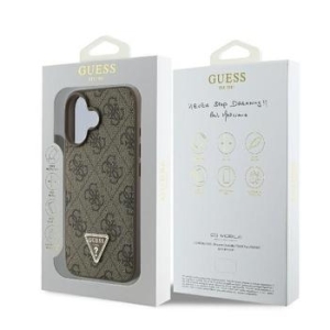 Markowy Hard Case Guess PU Leather 4G Triangle Strass Apple iPhone 16 Brązowy - 201736