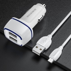Ładowarka Samochodowa 2xUSB Borofone BZ14 Max 2,4A + Kabel Micro USB Biały - 170987