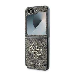 Markowy Hard Case Guess PU 4G Leather Metal Logo Samsung Galaxy Z Flip 6 Brązowy - 201748