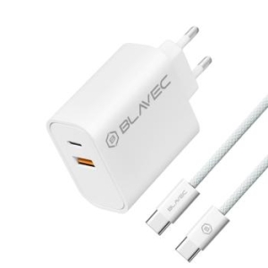 Ładowarka sieciowa USB + Typ C Blavec BC2 QC 3.0 PD 20W + Kabel Typ C na Typ C Biały - 172512