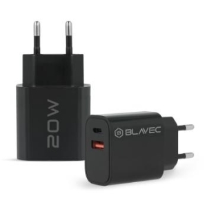 Ładowarka sieciowa USB + Typ C Blavec BC2 QC 3.0 PD 20W + Kabel Typ C na Typ C Czarny - 172543