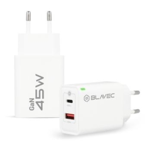 Ładowarka sieciowa USB + Typ C Blavec BC5 GaN PD QC 45W 3A Biały - 205478