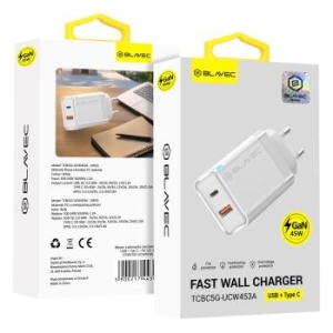 Ładowarka sieciowa USB + Typ C Blavec BC5 GaN PD QC 45W 3A Biały - 205480