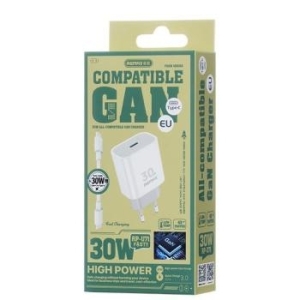 Ładowarka Sieciowa USB Typ C Remax Figen Series 30W RP-U71 GaN + Kabel Typ C na Typ C Biały - 173066