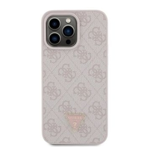 Markowy Hard Case Guess PU Leather 4G Triangle Strass Apple iPhone 15 Pro Max Różowy - 201752