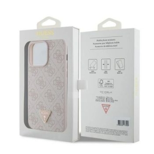 Markowy Hard Case Guess PU Leather 4G Triangle Strass Apple iPhone 15 Pro Max Różowy - 201754
