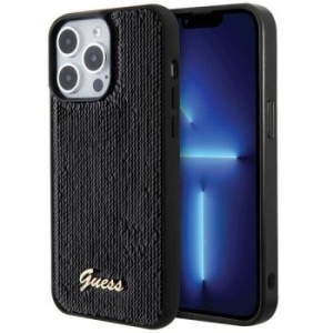 Markowy Hard Case Guess Sequin Script Metal Apple iPhone 15 Pro Czarny - 201755