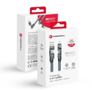 Kabel 4w1 Typ C  USB A  do Typ C / Lightning QC PD 3A 60W FORCELL F-ENERGY C241 1m Szary - 173463