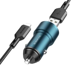 Ładowarka samochodowa 2xUSB Borofone BZ19 Wisdom 12W + Kabel iPhone Lightning Niebieski - 173952