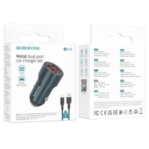 Ładowarka samochodowa 2xUSB Borofone BZ19 Wisdom 12W + Kabel iPhone Lightning Niebieski - 173954