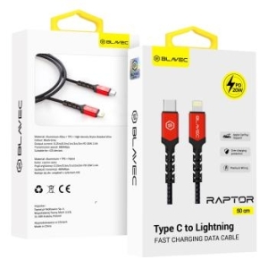 Kabel pleciony Typ C na Lightning Blavec Raptor PD 20W 2,4A 0,5m Czarny/Czerwony - 174757