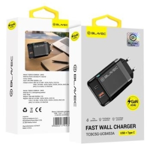 Ładowarka sieciowa USB + Typ C Blavec BC5 GaN PD QC 45W 3A Czarny - 174998
