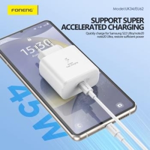 Ładowarka sieciowa Typ C Foneng EU62 GaN PD 45W + Kabel Typ C na Typ C Biały - 175406