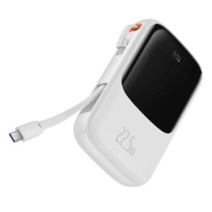 Powerbank 10000 mAh z wbudowanym kablem Typ C + Kabel USB A do Typ C PD QC3.0 3A 22,5W Biały - 175438