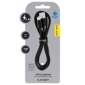 Kabel oplot iPhone Lightning Blavec Candy 2,4A 1m Czarny - 175643