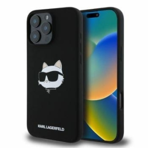 Markowy Hard Case Karl Lagerfeld Sil Choupette Head Print Apple iPhone 16 Pro Max Czarny - 175739