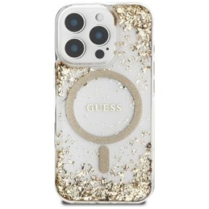 Markowy Hard Case Guess Resin Bottom Glitter Apple iPhone 16 Pro Max Złoty - 176554