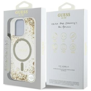 Markowy Hard Case Guess Resin Bottom Glitter Apple iPhone 16 Pro Max Złoty - 176556