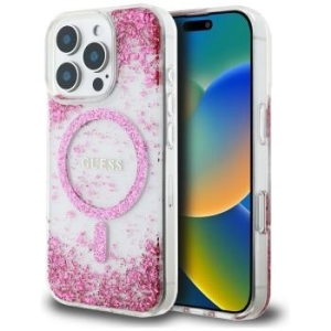 Markowy Hard Case Guess Resin Bottom Glitter Apple iPhone 16 Pro Max Różowy - 176679