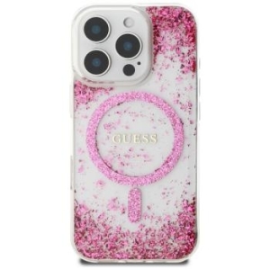 Markowy Hard Case Guess Resin Bottom Glitter Apple iPhone 16 Pro Max Różowy - 176680