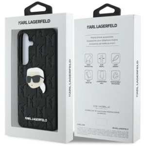 Markowy Hard Case Karl Lagerfeld Leather Monogram Pin Logo Karl Head Samsung Galaxy S25 Plus Czarny - 176915