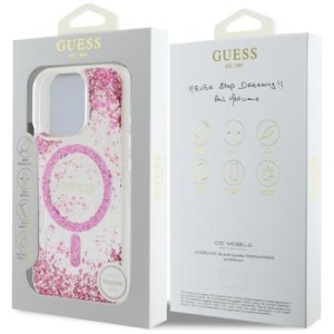 Markowy Hard Case Guess HC Resin Bottom Glitter Magsafe Apple iPhone 16 Pro Różowy - 177253
