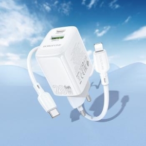 Ładowarka sieciowa USB + Typ C Borofone BN27 Fuente QC 3.0 PD 20W + Kabel Typ C na iPhone Lightning Biały - 177409